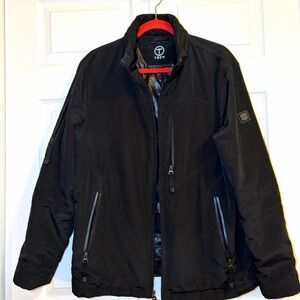 TUMI T-Tech Jacket Water Resistant Warm Hidden Hood Jacket Size Medium Black